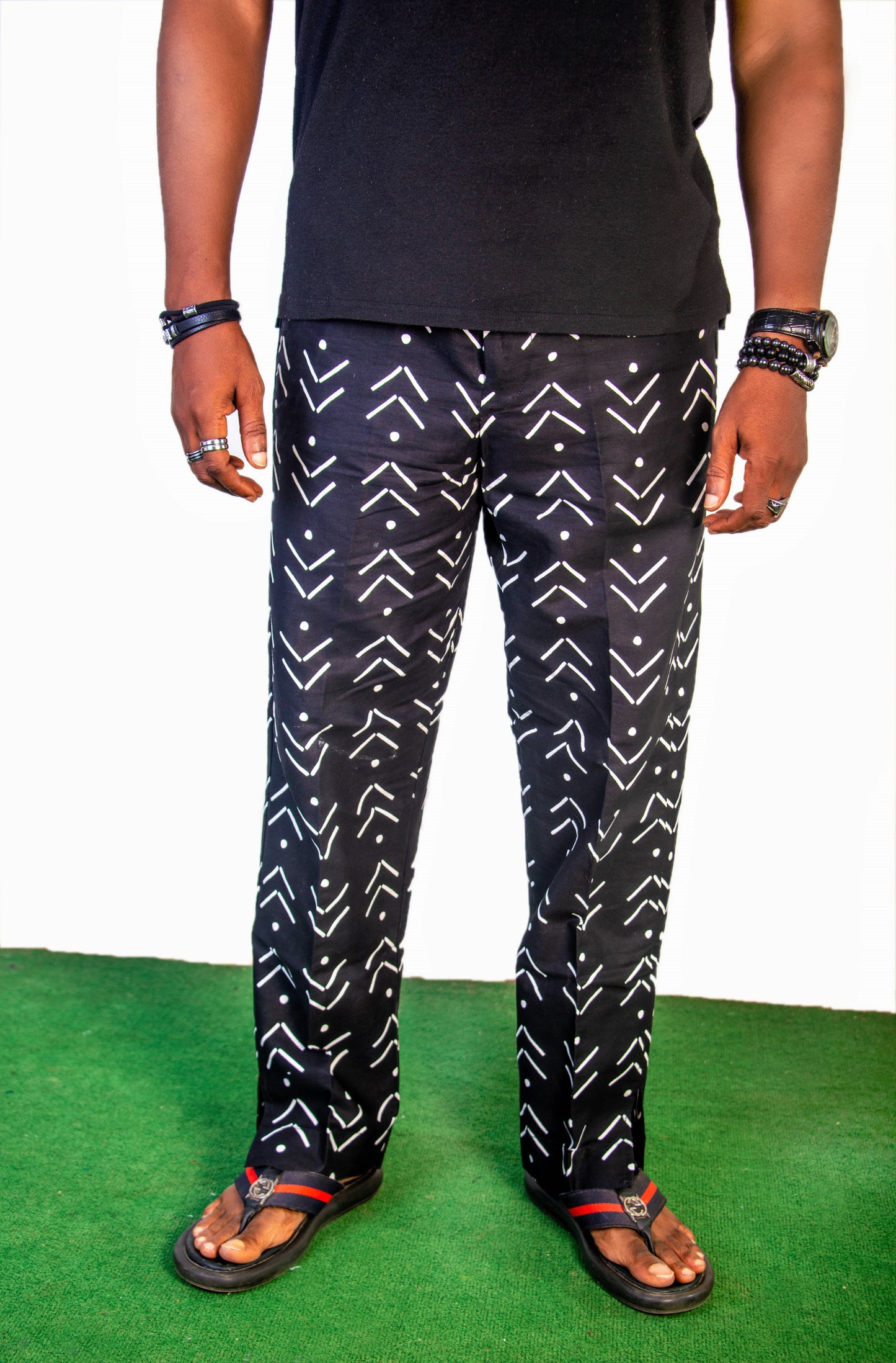 Black with White Arrow Print Ankara Pants