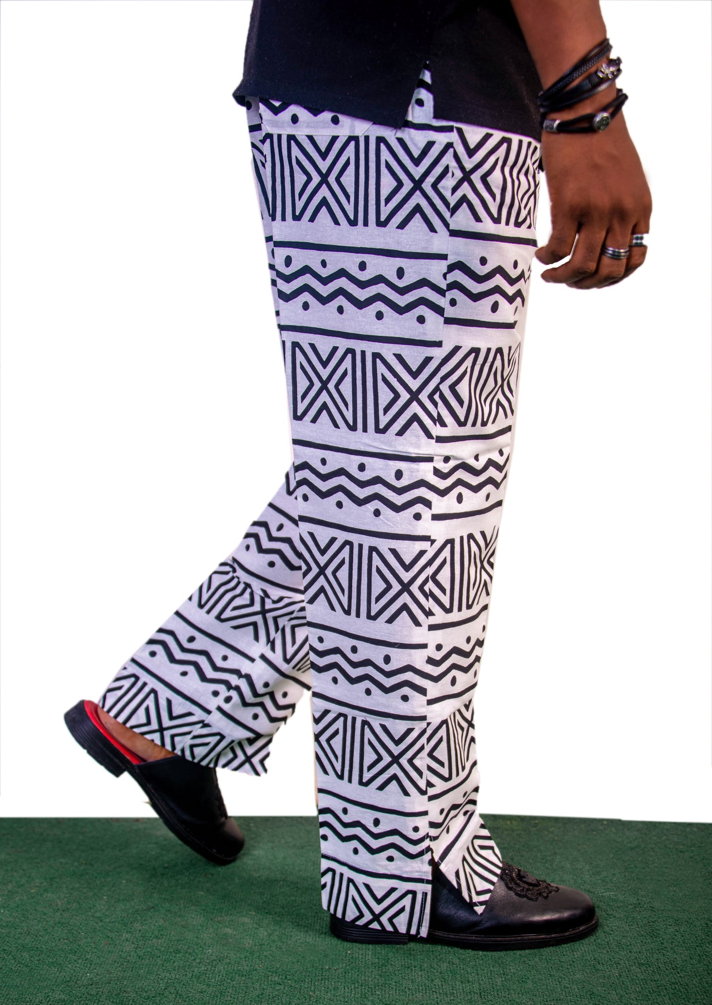 White with Black Print Ankara Pants