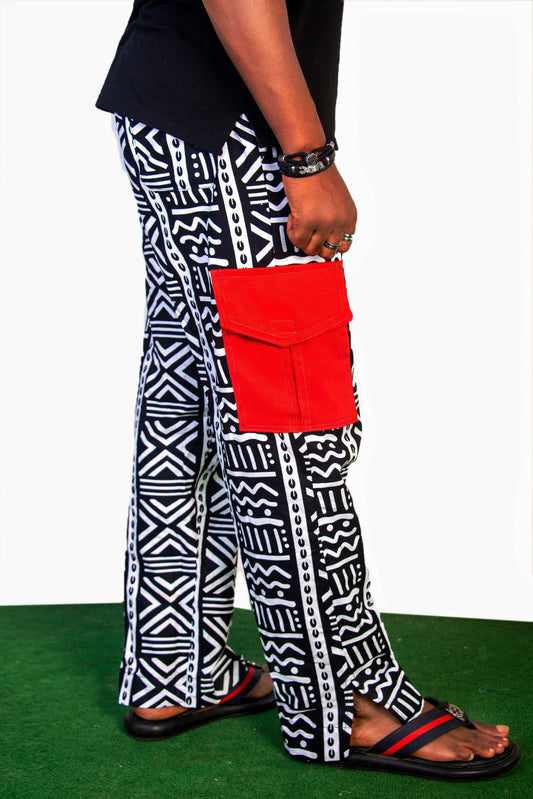 White with Bold Black Print Ankara Pants