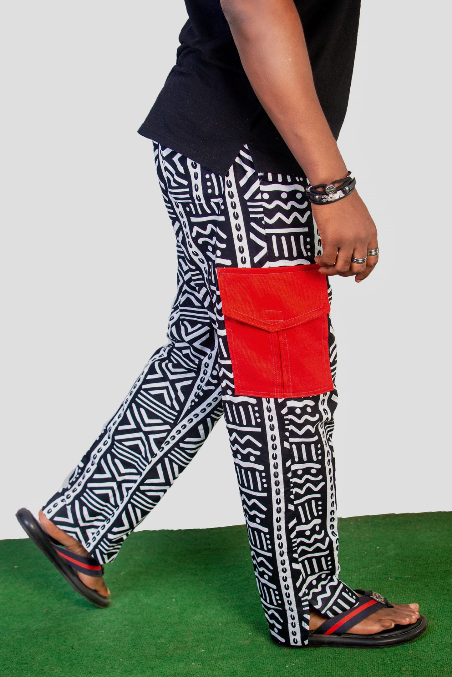 White with Bold Black Print Ankara Pants