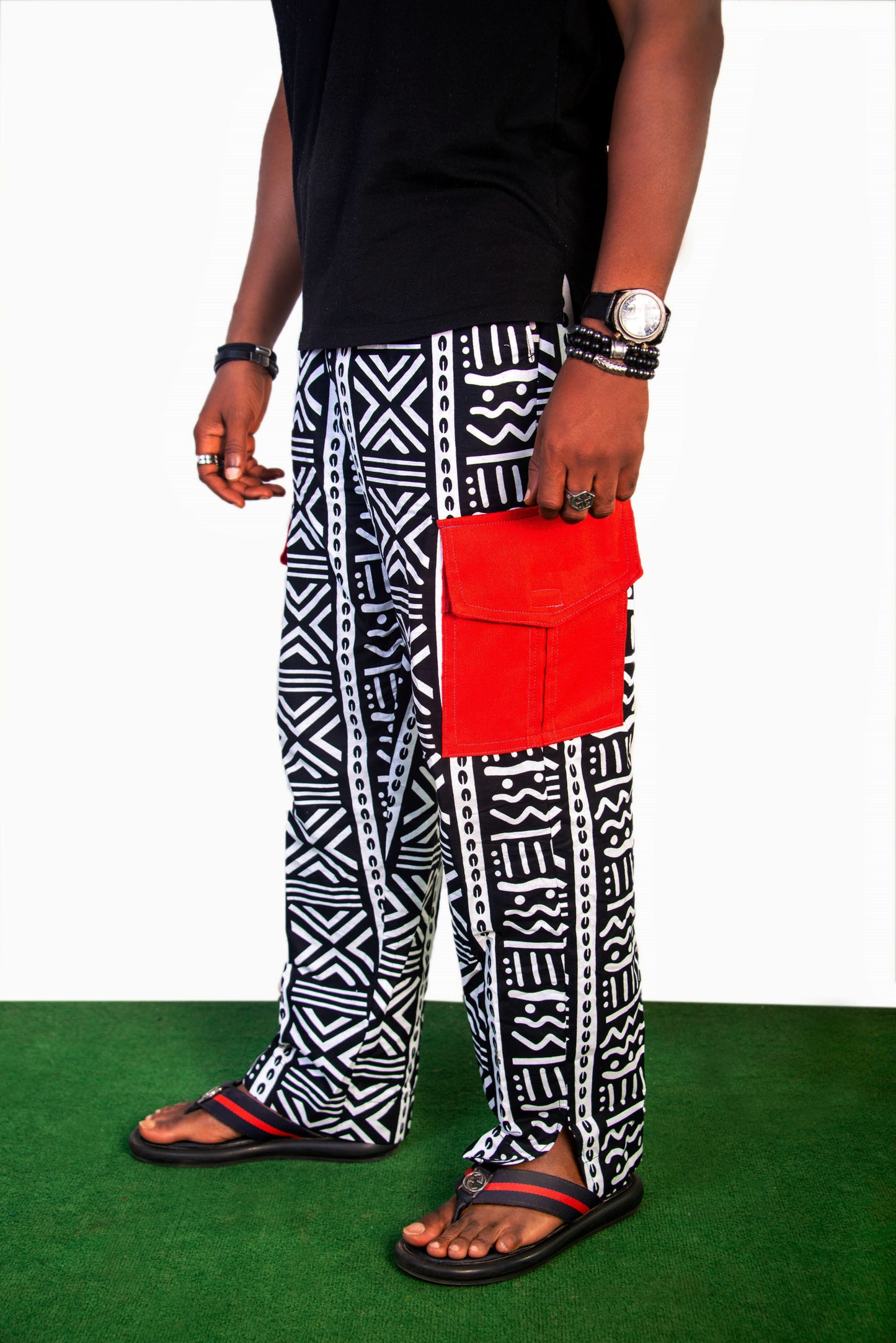 White with Bold Black Print Ankara Pants