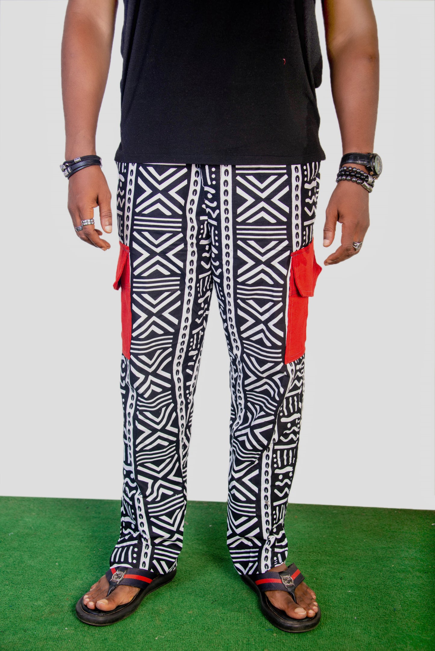 White with Bold Black Print Ankara Pants