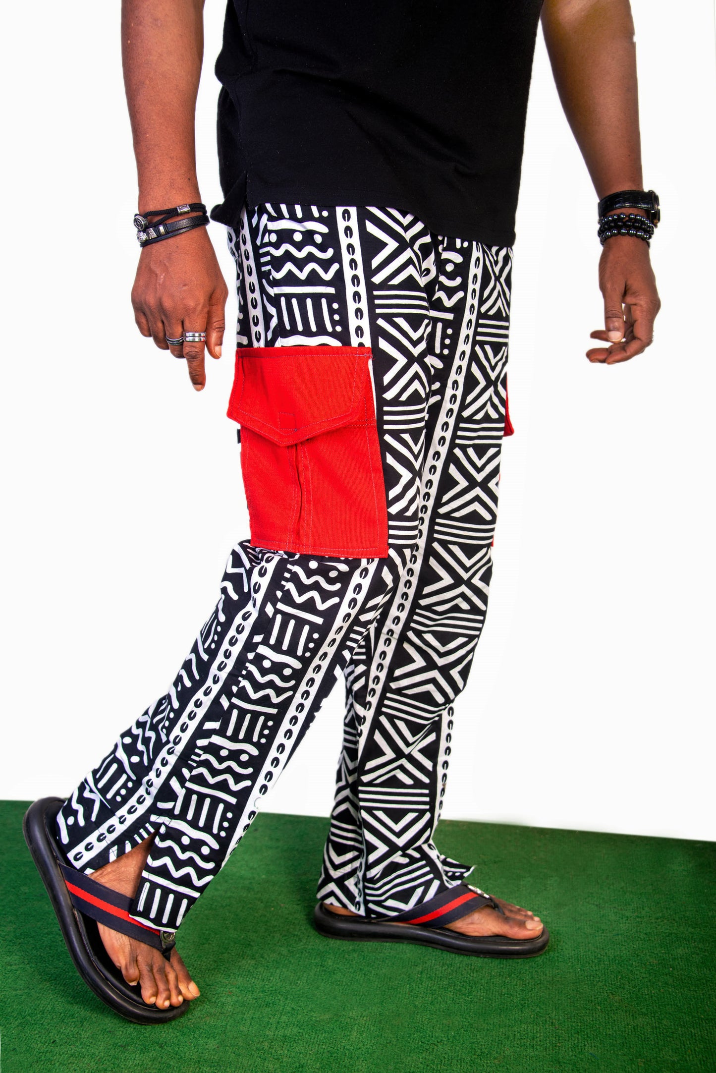 White with Bold Black Print Ankara Pants