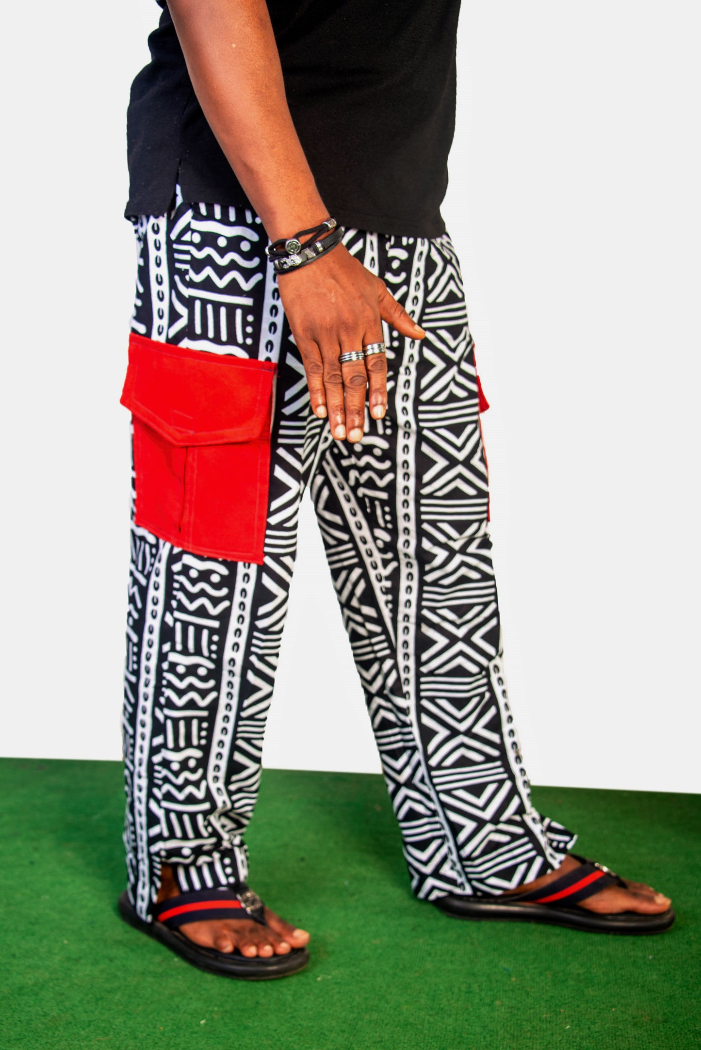 White with Bold Black Print Ankara Pants