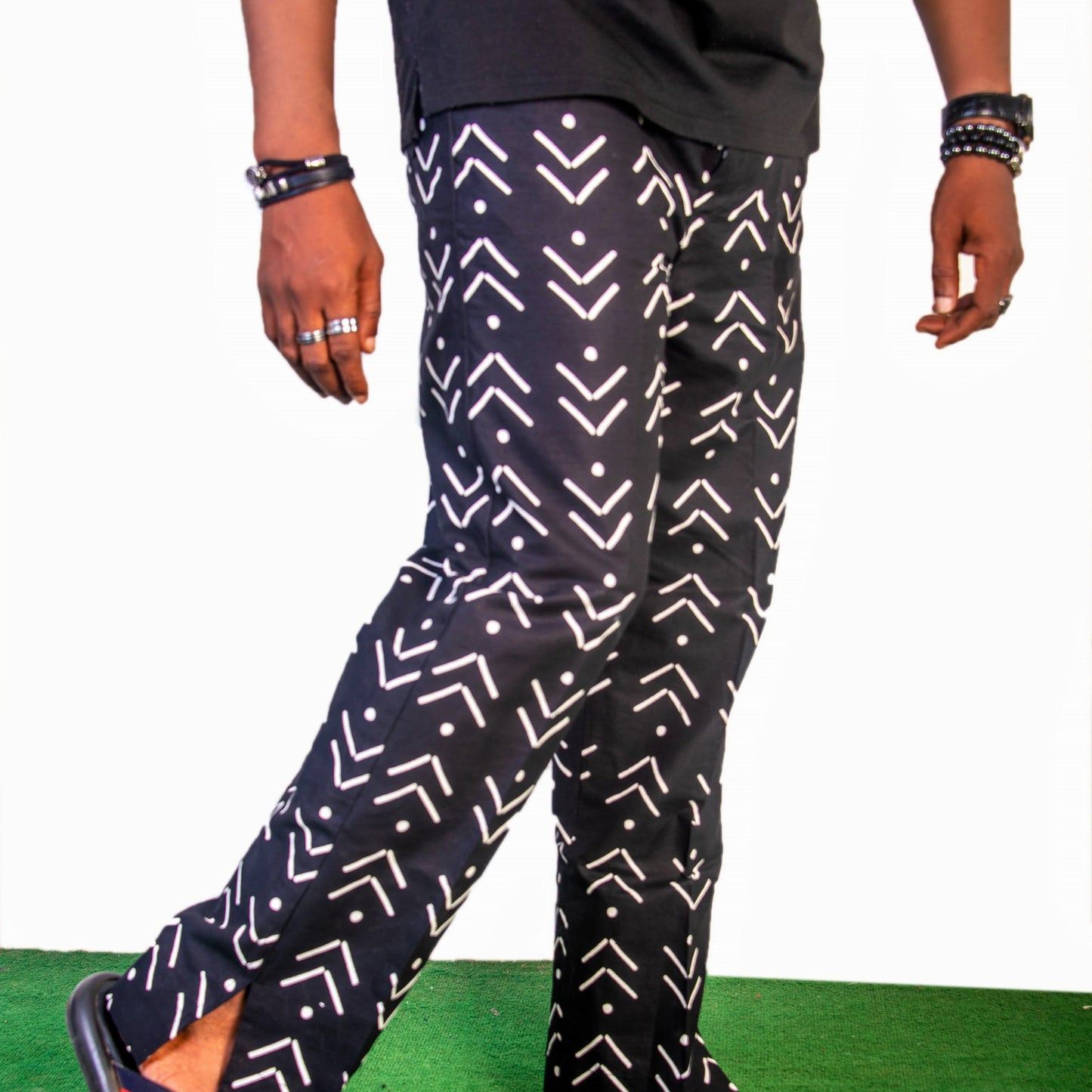 Black with White Arrow Print Ankara Pants