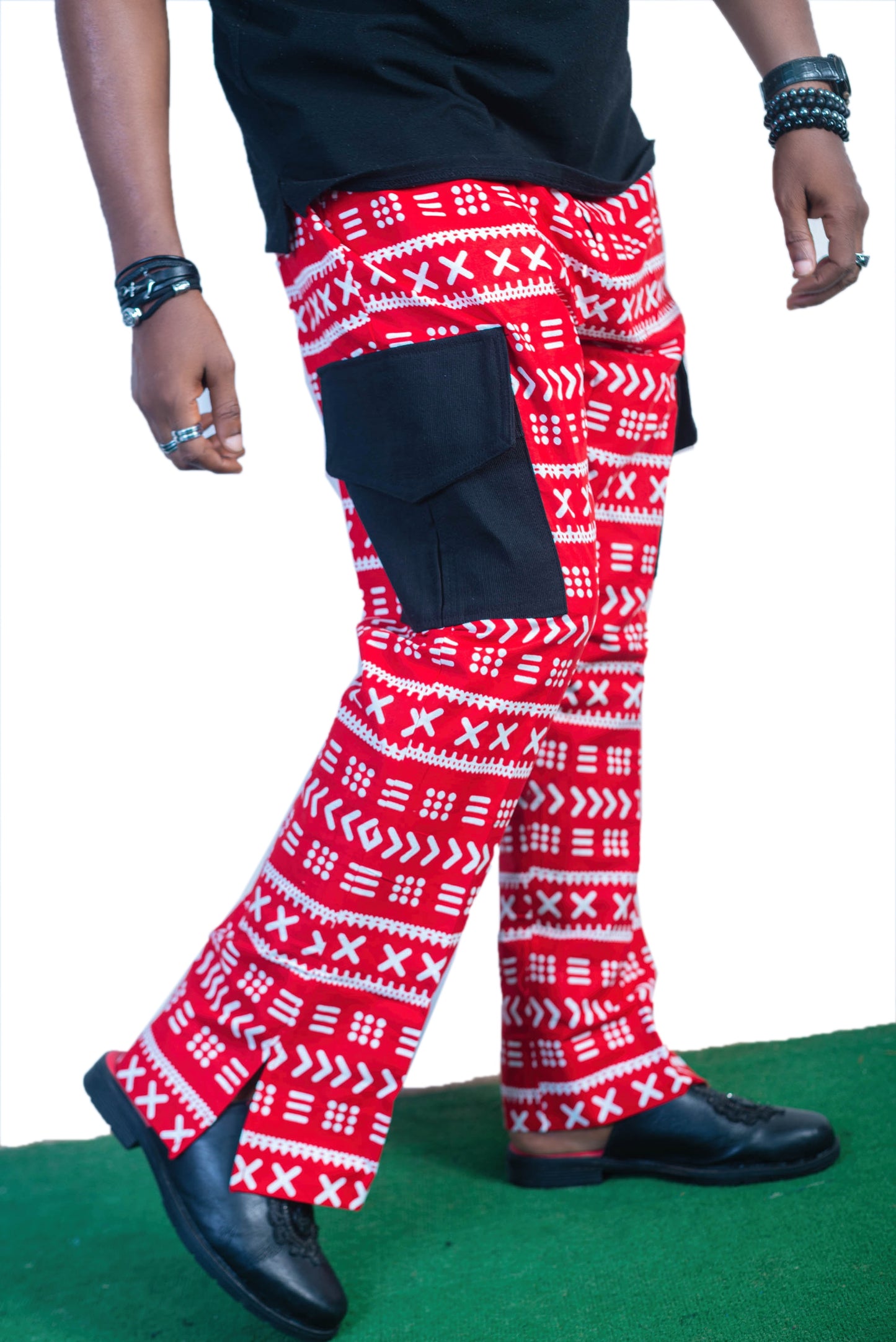 Red With White Arrow Print Ankara Pants