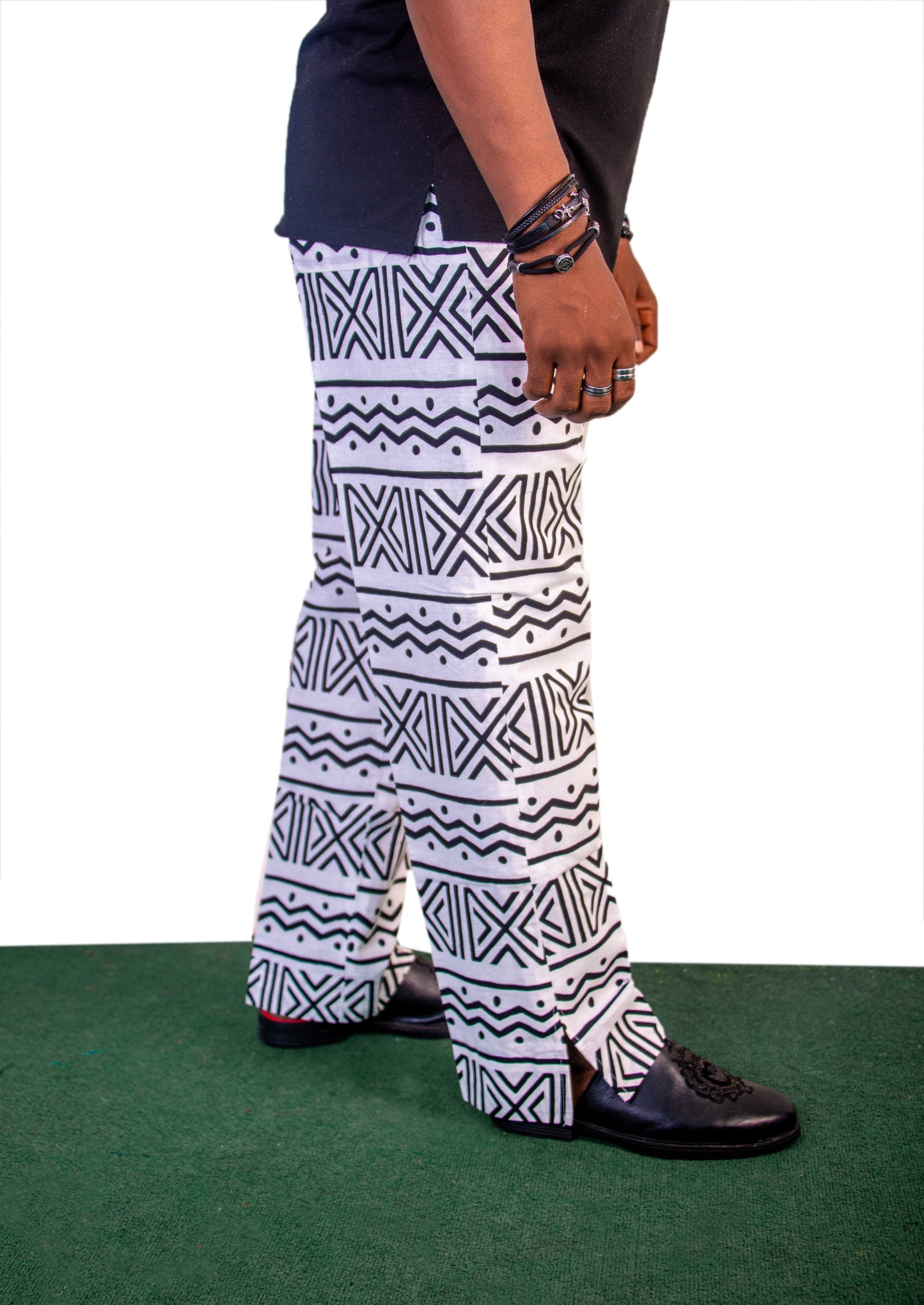 White with Black Print Ankara Pants