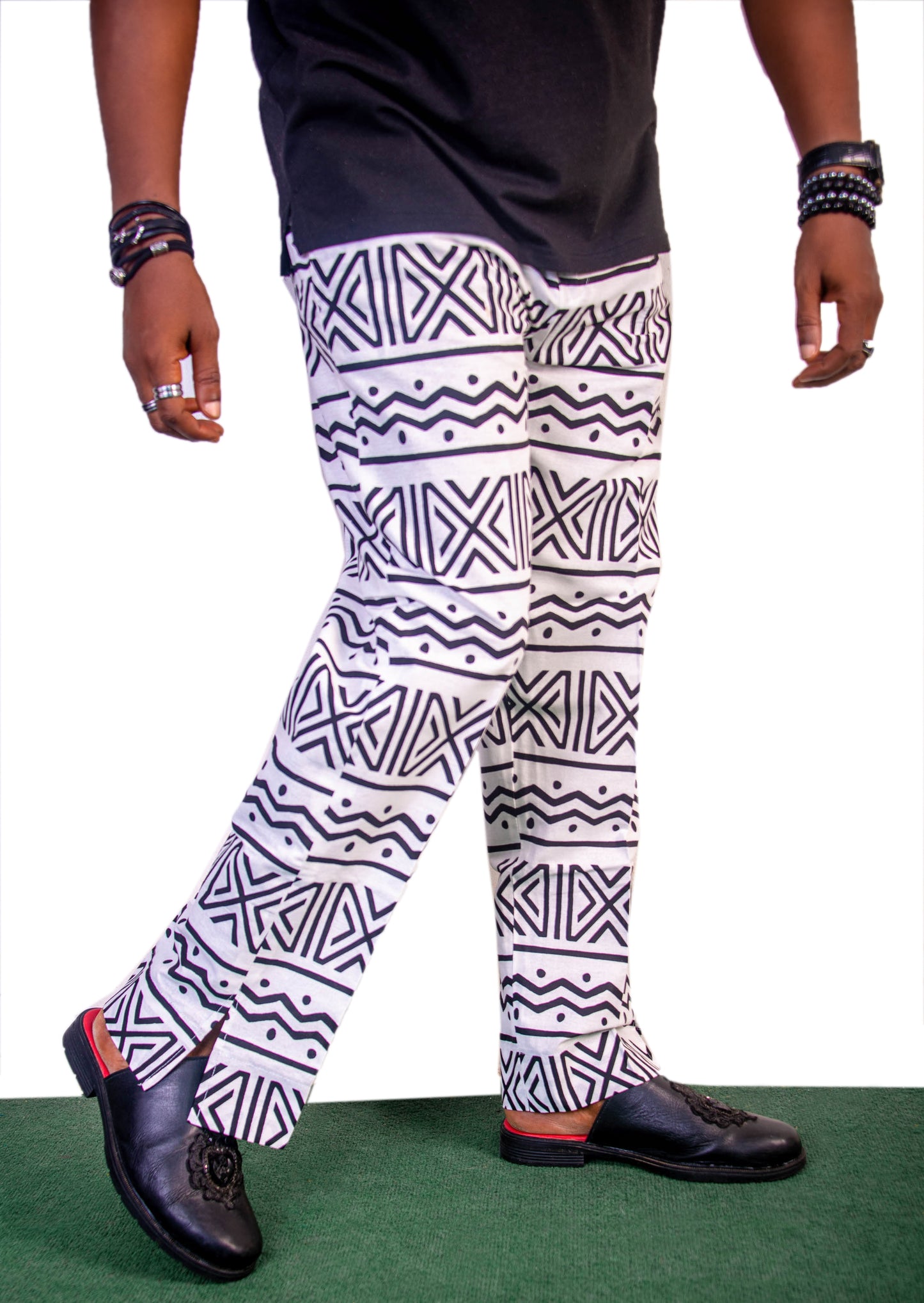 White with Black Print Ankara Pants