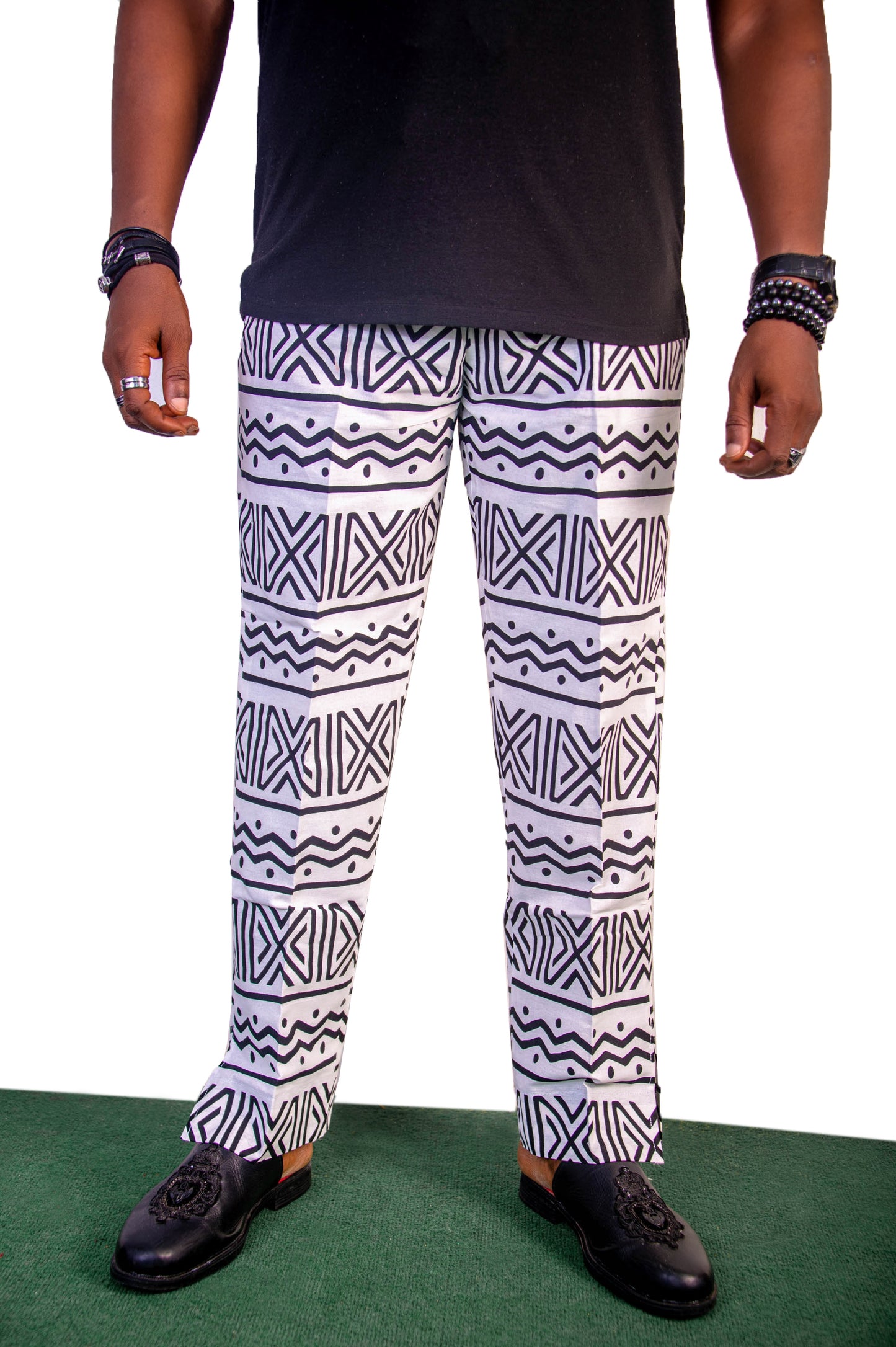 White with Black Print Ankara Pants
