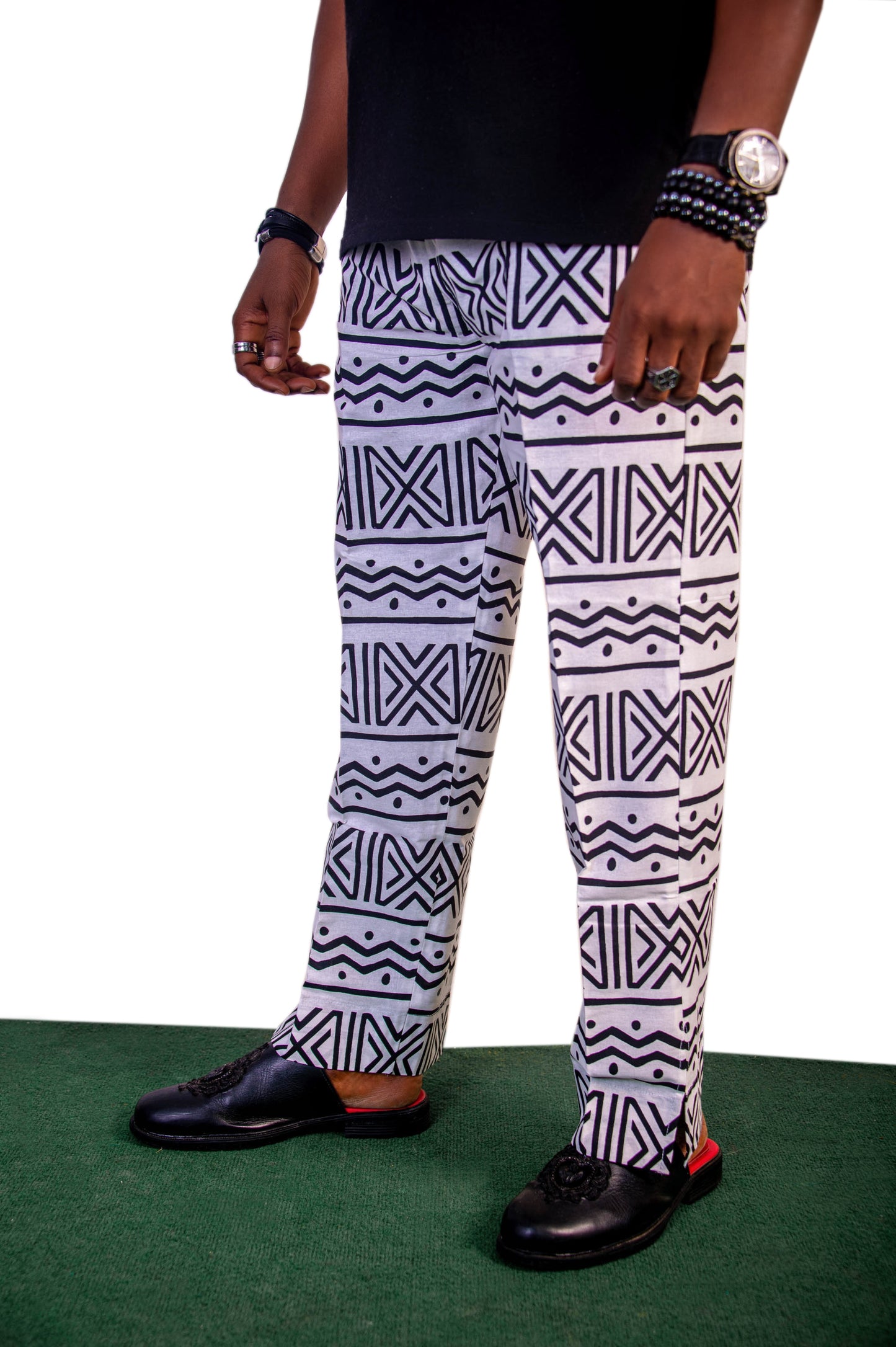 White with Black Print Ankara Pants