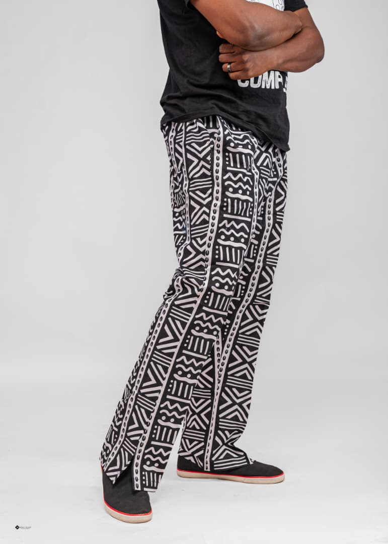 White with Black Print Ankara Pants