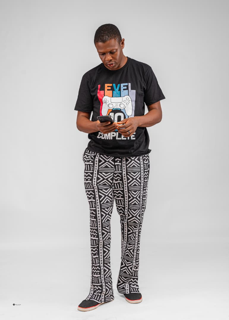 White with Black Print Ankara Pants