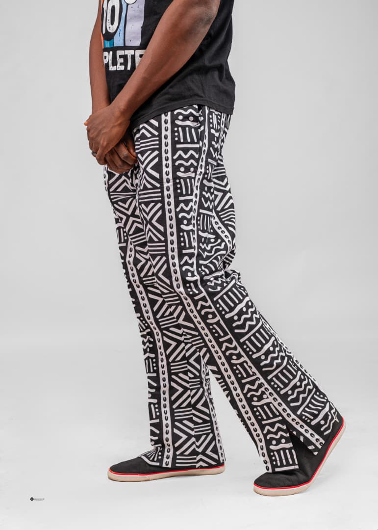 White with Black Print Ankara Pants